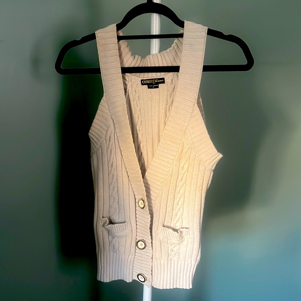 Guess Jeans Button Up Sweater Vest - Medium